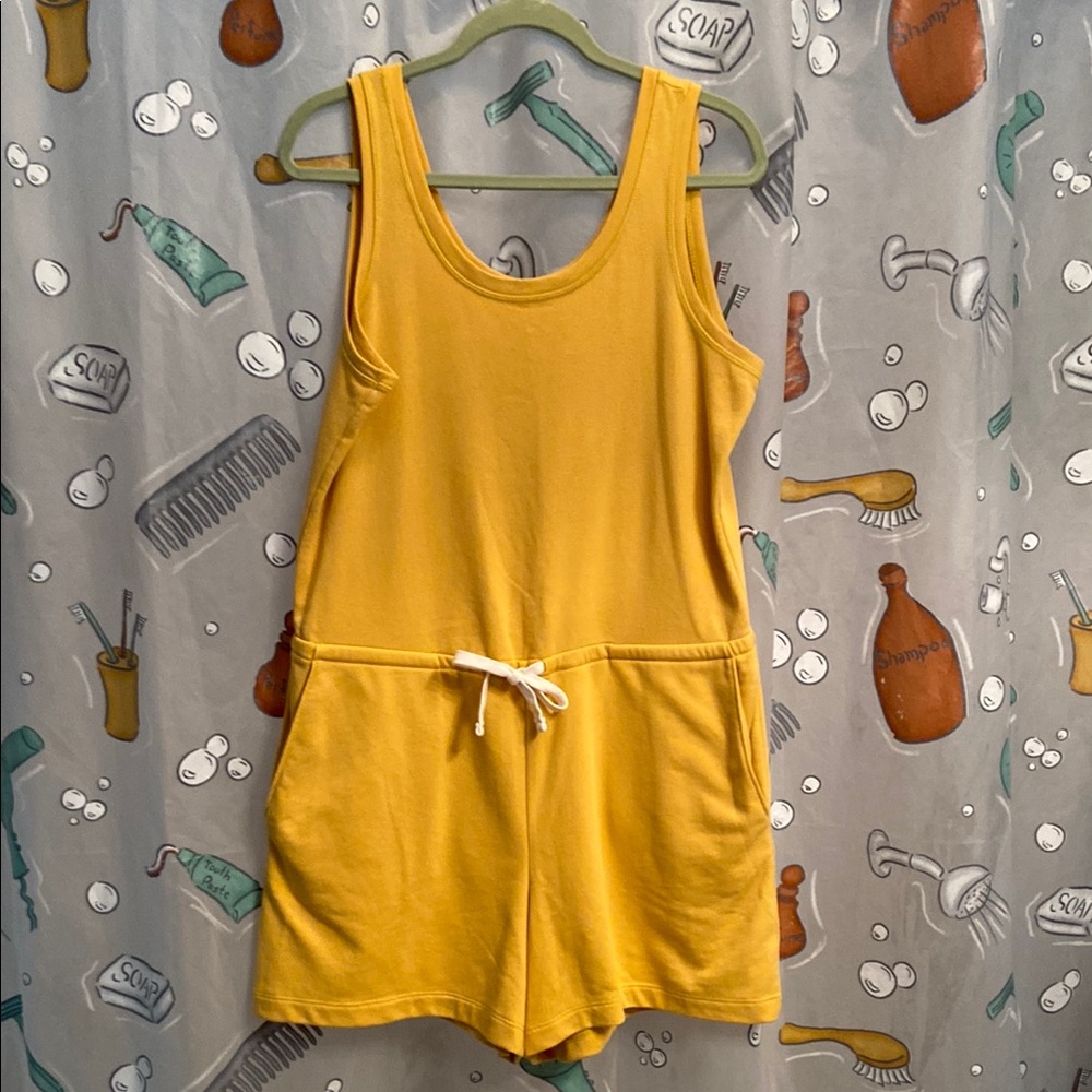 Old Navy Mustard Yellow Sleeveless Romper with Drawstring.
